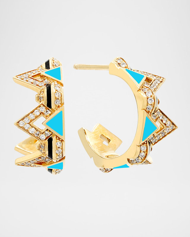 Mosaic Earrings in 18K Yellow Gold with HyCeram and White Diamonds